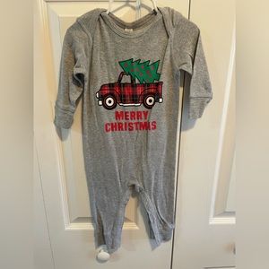 Christmas Tree in a Truck Romper size 12 months sleeper onesie bodysuit